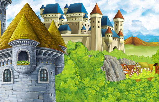 istock cartoon kingdom castle mountain forest farm illustration 1464925268