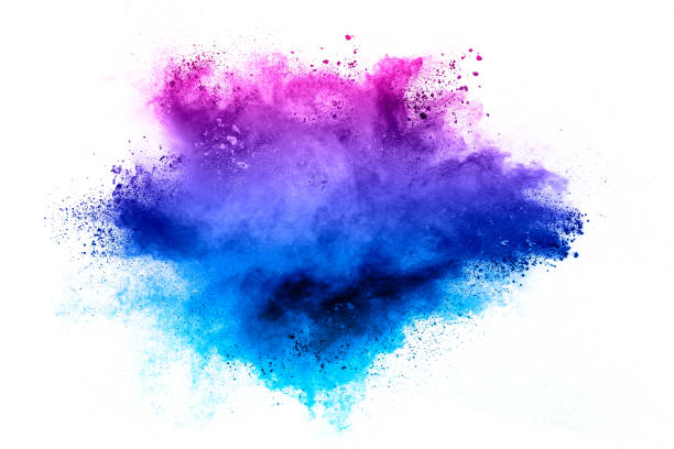 blue pink color powder explosion on white background. - färgbild bildbanksfoton och bilder
