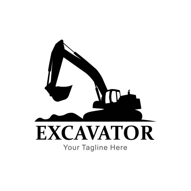 excavator logo excavator logo mechanical digger stock illustrations