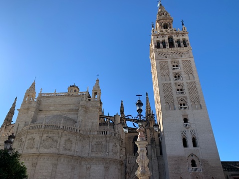 Beautiful catholic cathedral of Seville on a cold winter day