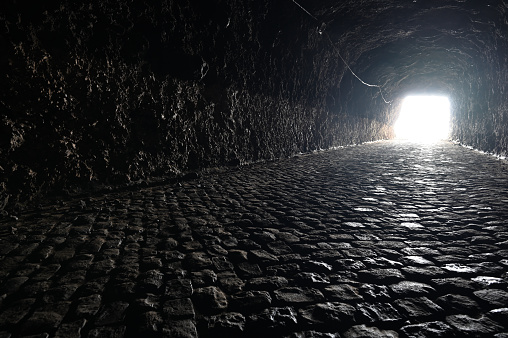 Old historical underground tunnel, closed for traffic, Madeira island, Portugal.