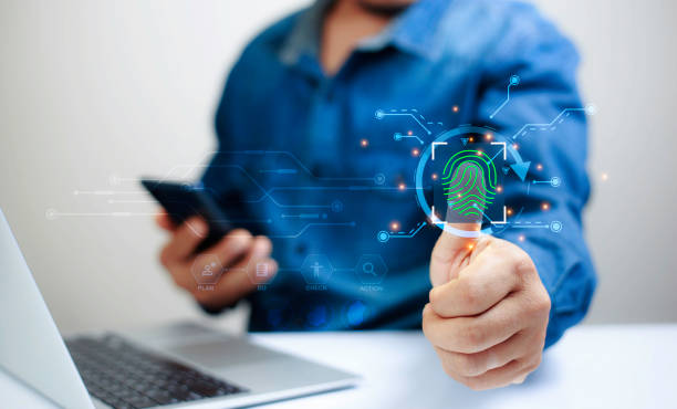 istock futuristic digital processing of biometric identification fingerprint scanner. Concept  Digital transformation for next generation technology.surveillance and security scanning of digital futuristic 1464940350