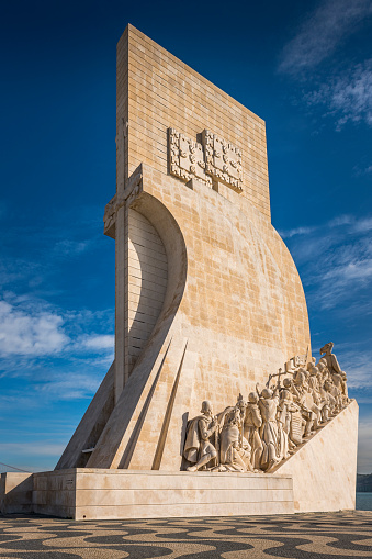 Lisbon, Portugal - November 02, 2022: view of Padrao dos Descobrimentos (Monument to the Discoveries). Located near Tagus River.