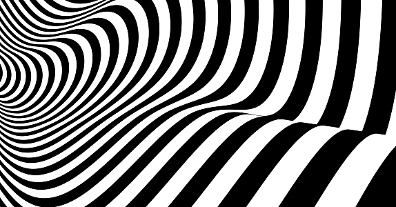 Black and white design. Pattern with optical illusion. Abstract striped background. Vector illustration.