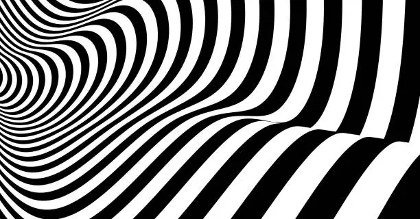Vector illustration of Black and white design. Pattern with optical illusion. Abstract striped background. Vector illustration.