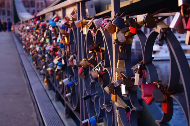 Photo of Love locks on the Eiserner Steg in Frankfurt, Germany