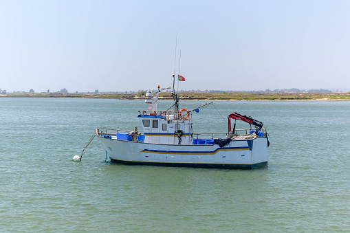 The Traditional fishing boats on the Atlantic coast of Spain. Huelva, Andalusia.