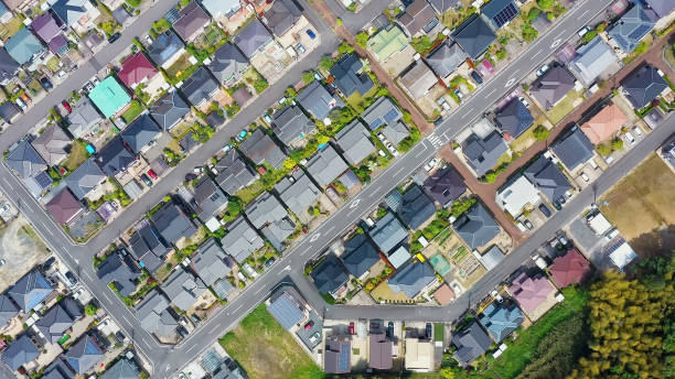 istock Modern residential area aerial view. 1464950267