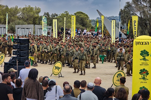 Golani Junction, Israel – February 07, 2022: The Golani soldiers in uniform during an army ceremony in Israel