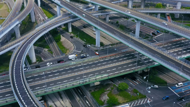 istock Modern city highway junction aerial view. 1464950487