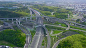 Modern city highway junction aerial view.