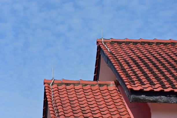 istock Building with red roofs against the blue sky 1464951316