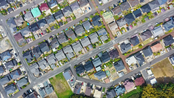 istock Modern residential area aerial view. 1464951651