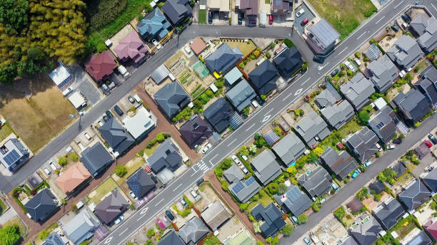 istock Modern residential area aerial view. 1464951781