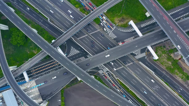 istock Modern city highway junction aerial view. 1464951817