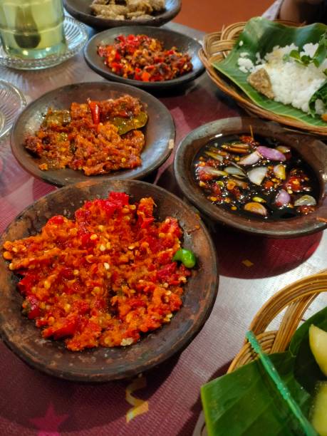 istock Four kinds of sambals on plates 1464951959