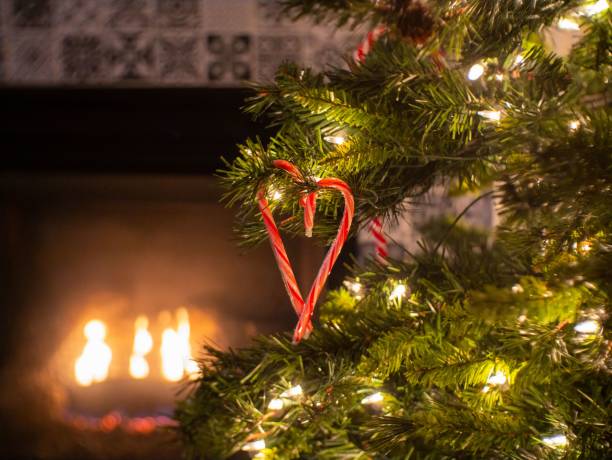 istock Heart shaped candy cane on a Christmas tree 1464952150