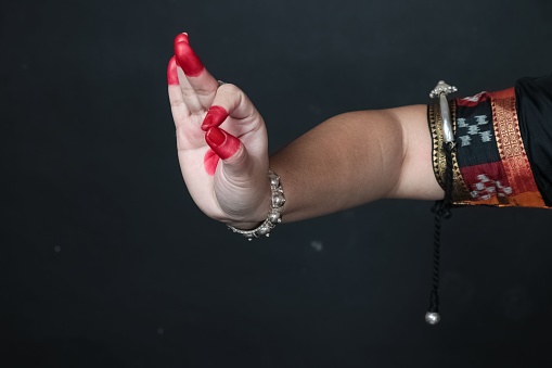 A Close up of Hand gestures of an Odissi dancer, Indian classical dance forms. hand mudras