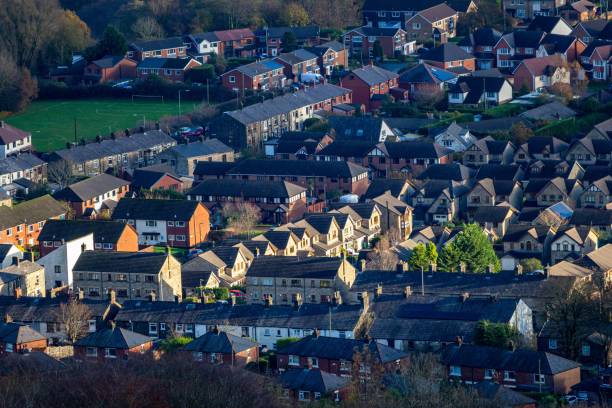 istock Green landscape with village view and meadows under cloudy sky 1464953698