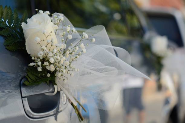 istock Flower decoration on wedding car 1464954061