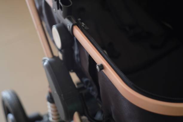 istock Selective focus of a black stroller zipper detail 1464955743