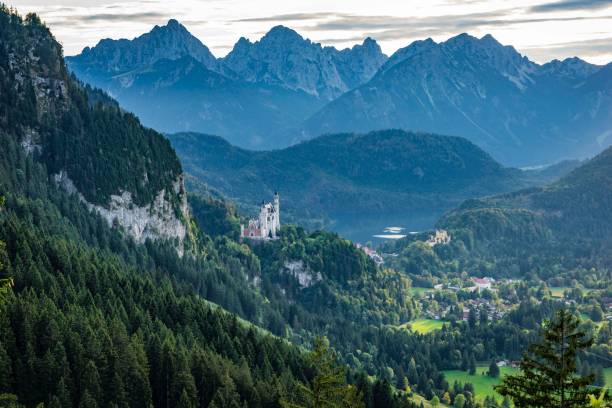 istock Aerial view of mountain landscape surrounded by dense trees 1464955849