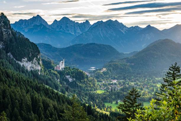 istock Aerial view of mountain landscape surrounded by dense trees 1464955851