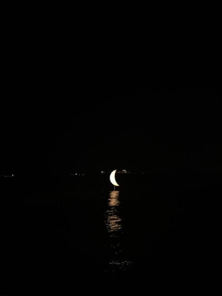 istock Vertical shot of a moon-shaped light bulb on the water 1464955944
