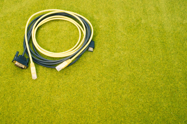 istock Top view shot of a rolled black cable on a green grass surface 1464956754