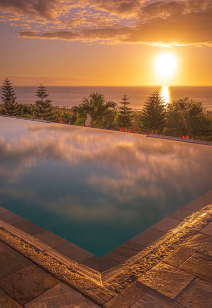 istock Reflection of the beautiful clouds in the pool during a scenic sunset 1464959244