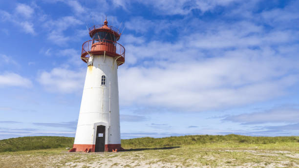 istock Lighthouse in a meadow under the blue cloudy sky 1464961408