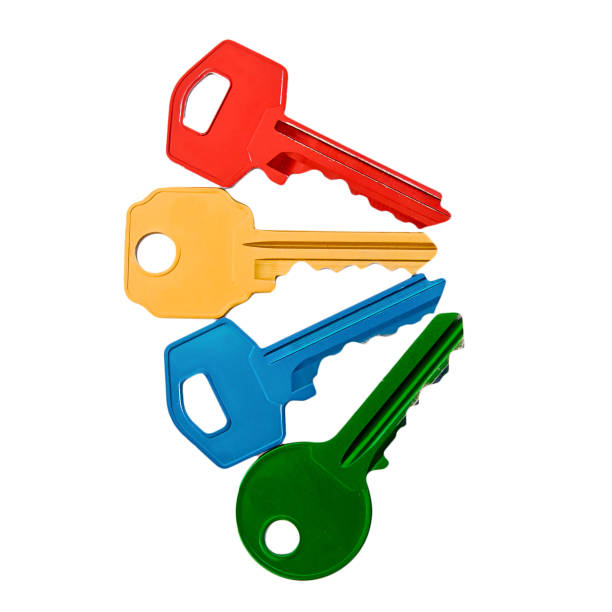 istock Vertical shot of colored keys isolated on a white background 1464961439