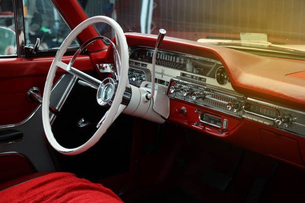 istock Dashboard of a vintage restored car 1464970553