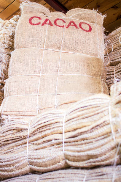 istock Vertical shot of a stack of jute sacks 1464970805