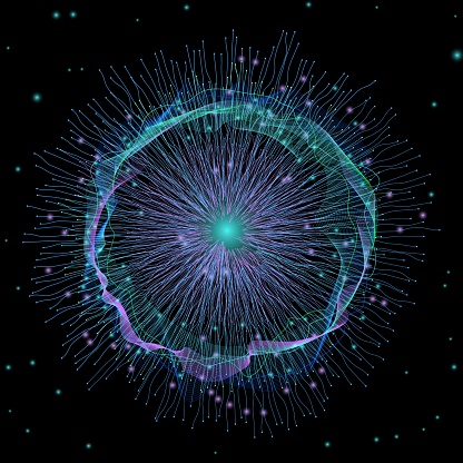 Abstract image of neural connections on black background. Technological background for a design on the theme of artificial intelligence, big date, neural connections. Vector background