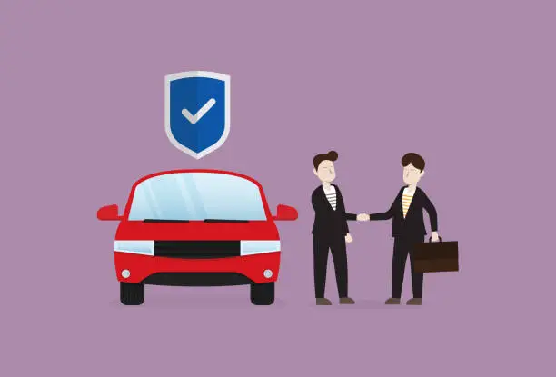 Vector illustration of Car ownership buys car insurance