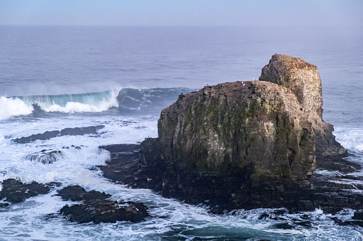 Punta de Lobos, Surf Point, Pichilemu, Chile. giant waves and view of the morros.