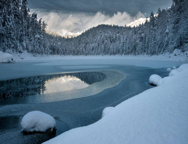 istock Frozen Eibsee river surrounded by trees covered with snow in Bavaria, Germany 1464978065