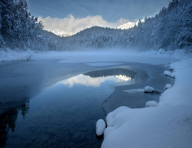 istock Frozen Eibsee river surrounded by trees covered with snow in Bavaria, Germany 1464978070