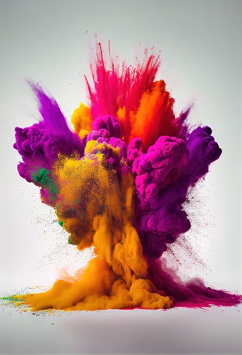 The colorful powder explosion on a white background