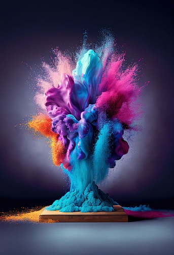 An abstract colorful powder explosion