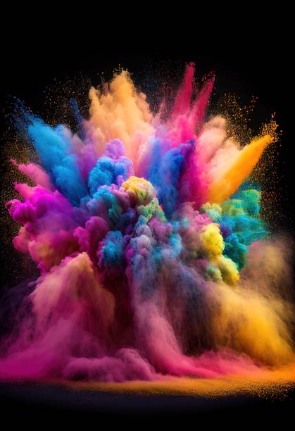 explosión de polvo colorido sobre un fondo negro - polvo de color fotografías e imágenes de stock