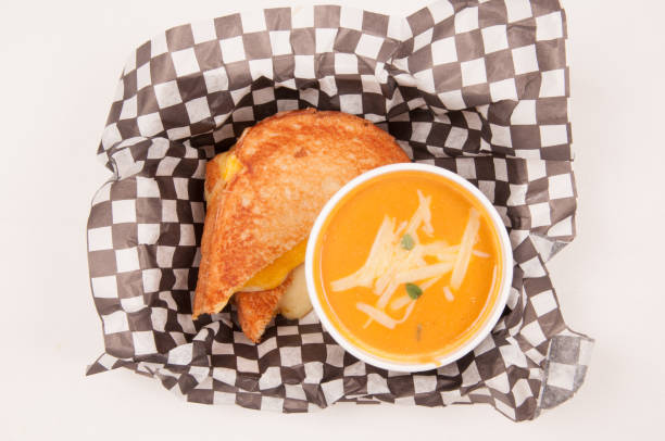 squash and chickpea soup with a fresh grilled cheese sandwich