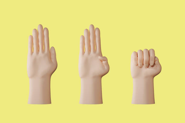 istock 3D render of hand signal for help isolated on yellow background. 1464984657