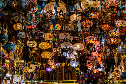 Traditional turkish chandeliers for sale at bazaar