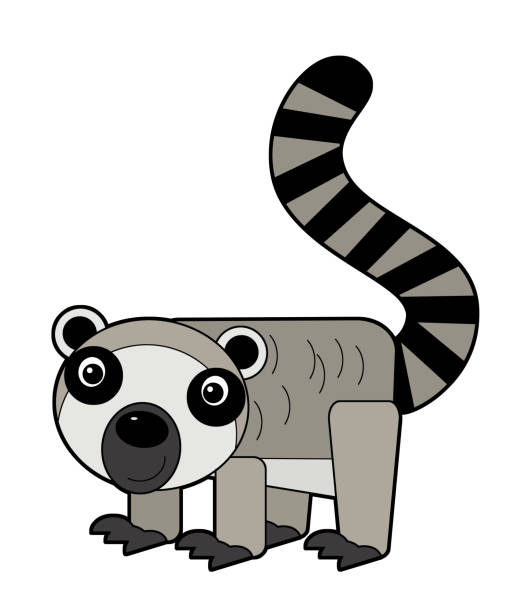 istock cartoon scene with happy lemur on white background - illustration 1464991407