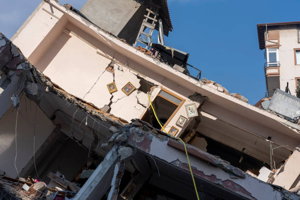 Damaged building caused by the earthquake