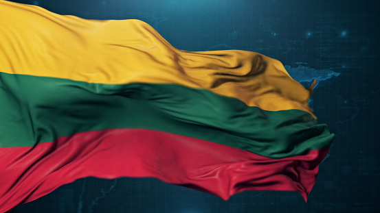 Flag of Lithuania on dark blue background. 3D render