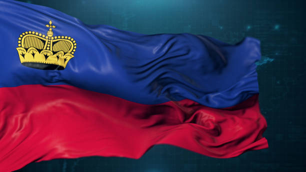 Flag of Liechtenstein on dark blue background. 3D render