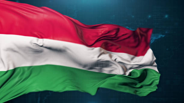 Flag of Hungary on dark blue background. 3D render